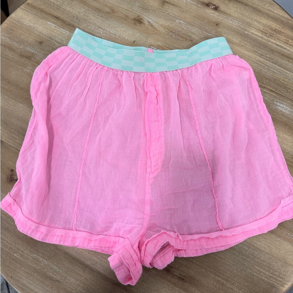 Free People Pink Women's Shorts with Checkered Waistband